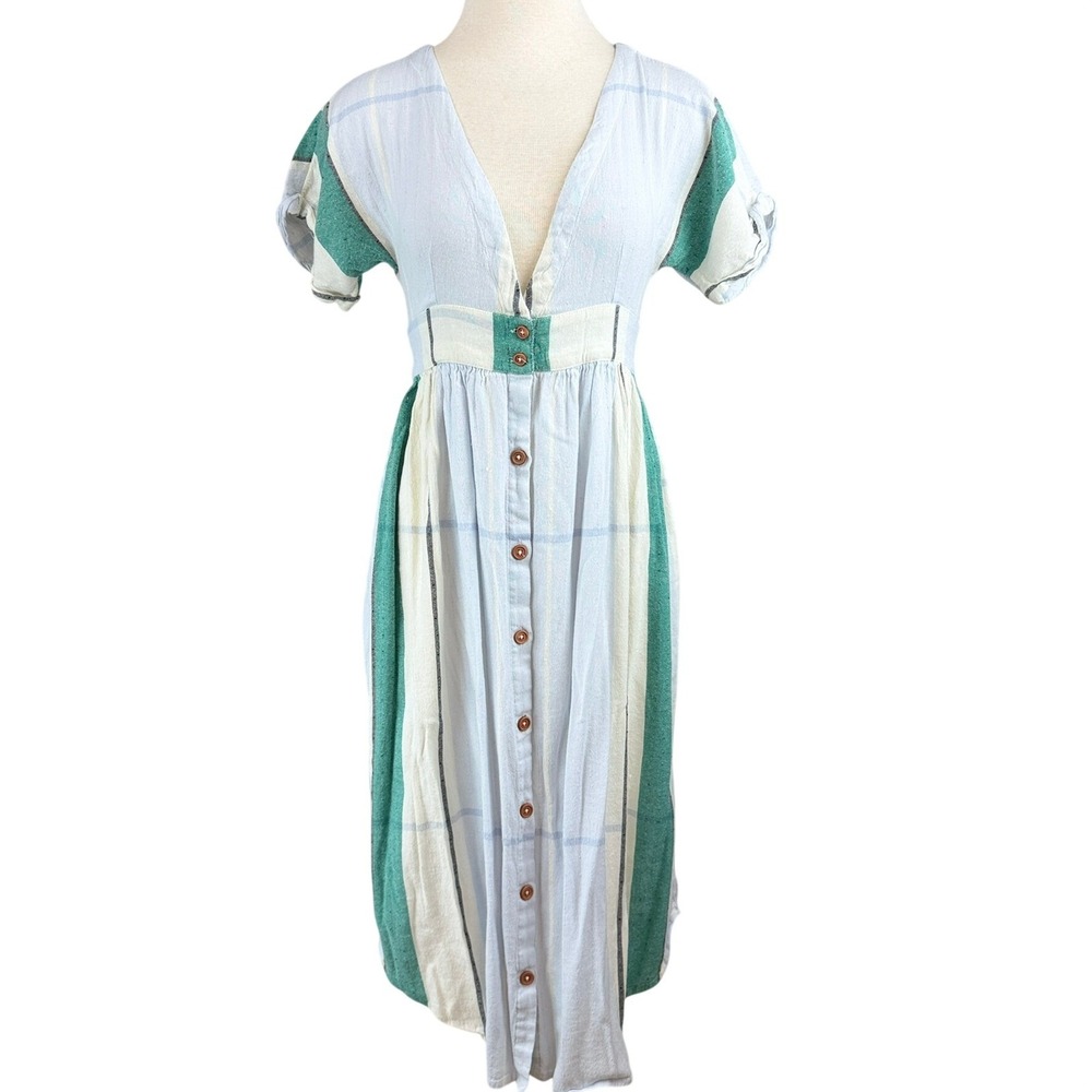 ONEILL|Womens (S) Blue Green Dress Cover-up Beach Summer Resort Surf Slub Cotton